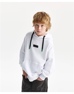 Худи для мальчика с контрастной отделкой белое Gulliver