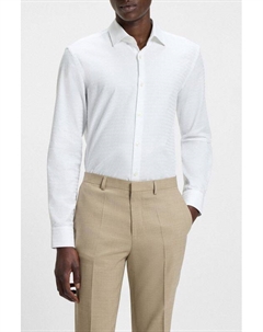 Рубашка хлопковая облегающего кроя с жаккардовым логотипом Hugo