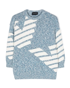 Джемпер вязки интарсия с логотипом Kids, синий Emporio armani