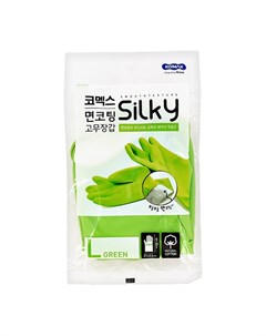 Перчатки хозяйственные SILKY с хлопковым напылением зеленые р р L Komax