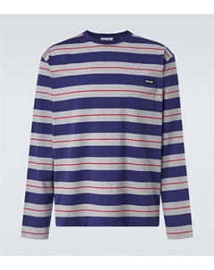 Полосатая хлопковая футболка из джерси, Grigio+Navy Miu miu