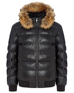 Утепленная кожаная куртка с отделкой мехом енота Urban fashion for men