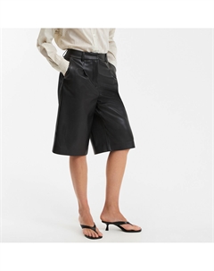 Бермуды из искусственной кожи с защипами черный La redoute collections