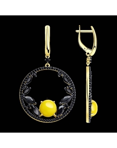 Серьги из золочёного серебра с фианитами и синтетическими янтарями Sokolov