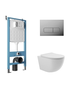 Комплект унитаза с инсталляцией Ovo AQDS114 цвет Белый с сиденьем Микролифт и клавишей смыва цвет Хром Aqueduto