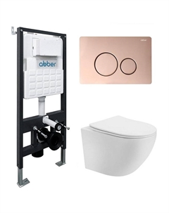 Комплект унитаза Bequem AC1100T-AC0105-AC0121RG с сиденьем Микролифт и клавишей смыва цвет Золото розовое Abber