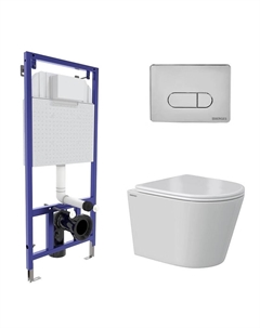 Комплект унитаза с инсталляцией Vita 043375 цвет Белый с сиденьем Микролифт и клавишей смыва цвет Хром глянец Berges