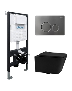 Комплект унитаза Rechteck AC1201MB-AC0105-AC0121MCH с сиденьем Микролифт и клавишей смыва цвет Матовый хром Abber