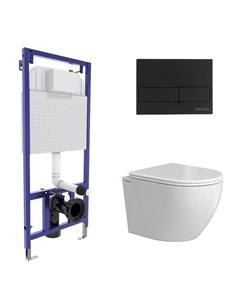 Комплект унитаза с инсталляцией Okus 043387 цвет Белый с сиденьем Микролифт и клавишей смыва цвет Черный матовый Berges