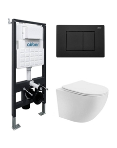 Комплект унитаза Bequem AC1100T-AC0105-AC0120MB с сиденьем Микролифт и клавишей смыва цвет Черный матовый Abber