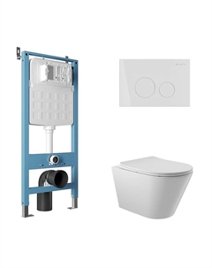 Комплект унитаза с инсталляцией Cone AQDS086 цвет Белый с сиденьем Микролифт и клавишей смыва цвет Белый глянцевый Aqueduto