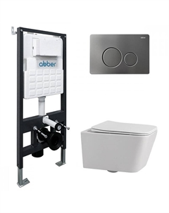 Комплект унитаза Rechteck AC1201-AC0105-AC0121NG с сиденьем Микролифт и клавишей смыва цвет Никель Abber