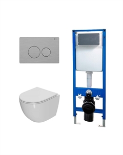 Комплект унитаза с инсталляцией Афина PN48668SB цвет Белый с сиденьем Микролифт и клавишей смыва цвет Сталь брашированная Point