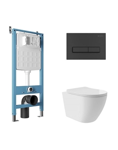 Комплект унитаза с инсталляцией Ovo Plus AQDS129T цвет Белый с сиденьем Микролифт и клавишей смыва цвет Черный матовый Aqueduto