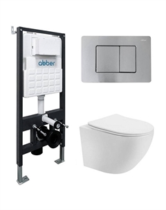 Комплект унитаза Bequem AC1100T-AC0105-AC0120MCH с сиденьем Микролифт и клавишей смыва цвет Матовый хром Abber