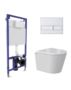 Комплект унитаза с инсталляцией Vita 043374 цвет Белый с сиденьем Микролифт и клавишей смыва цвет Хром матовый Berges