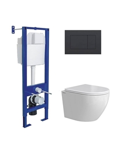 Комплект унитаза с инсталляцией Okus 043396 цвет Белый с сиденьем Микролифт и клавишей смыва цвет Черный матовый Berges