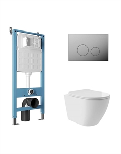 Комплект унитаза с инсталляцией Ovo Plus AQDS121T цвет Белый с сиденьем Микролифт и клавишей смыва цвет Хром Aqueduto