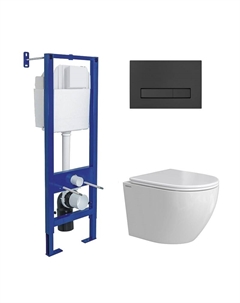Комплект унитаза с инсталляцией Okus 043393 цвет Белый с сиденьем Микролифт и клавишей смыва цвет Черный матовый Berges