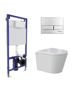 Комплект унитаза с инсталляцией Vita 043371 цвет Белый с сиденьем Микролифт и клавишей смыва цвет Хром глянец Berges