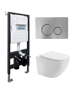 Комплект унитаза Bequem AC1100T-AC0105-AC0121MCH с сиденьем Микролифт и клавишей смыва цвет Матовый хром Abber
