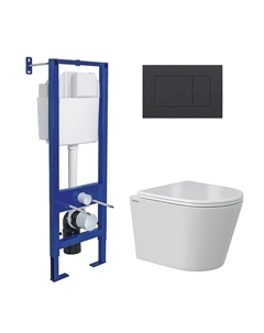 Комплект унитаза с инсталляцией Vita 043385 цвет Белый с сиденьем Микролифт и клавишей смыва цвет Черный матовый Berges