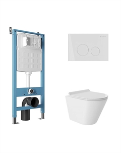 Комплект унитаза с инсталляцией Cone AQDS119T цвет Белый с сиденьем Микролифт и клавишей смыва цвет Белый глянцевый Aqueduto