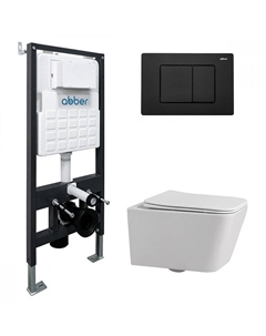Комплект унитаза Rechteck AC1201-AC0105-AC0120MB с сиденьем Микролифт и клавишей смыва цвет Черный матовый Abber