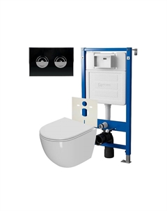 Комплект унитаза с инсталляцией Афина PN48202BC цвет Белый с сиденьем Микролифт и клавишей смыва цвет Черный Хром Point