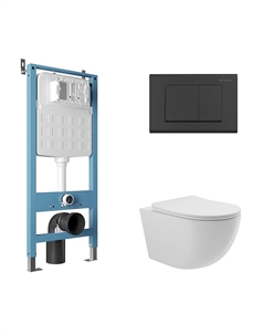 Комплект унитаза с инсталляцией Ovo AQDS107 цвет Белый с сиденьем Микролифт и клавишей смыва цвет Черный матовый Aqueduto