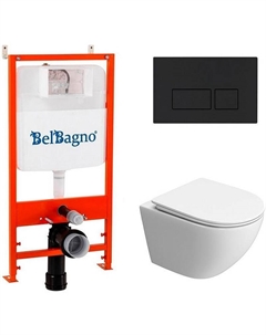 Комплект унитаза с инсталляцией Uno-Tor BB5177CH-TOR/SC/BB026/BB044NERO с сиденьем Микролифт и Черной матовой клавишей смыва Belbagno