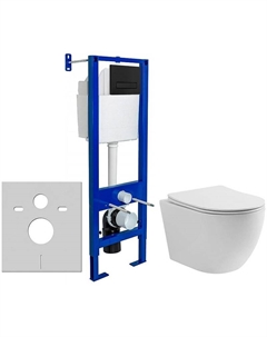 Комплект унитаза Aura WWTU1112W Торнадо с инсталляцией Berges Atom 410 040340 с сиденьем Микролифт и Черной матовой клавишей смыва Wellwant