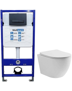 Комплект унитаза Aura WWTU1112W Торнадо с инсталляцией Standart 50 WWISI111BB с сиденьем Микролифт и Черной матовой клавишей смыва Wellwant