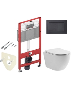 Комплект унитаза Aura WWTU1112W Торнадо с инсталляцией Tece Now 9400414 с сиденьем Микролифт и Черной матовой клавишей смыва Wellwant