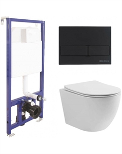 Комплект унитаза Aura WWTU1112W Торнадо с инсталляцией Berges Novum L5 040215 с сиденьем Микролифт и Черной матовой клавишей смыва Wellwant