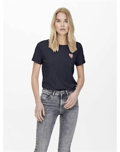 Футболка с принтом в виде маленького сердечка спереди синий Only