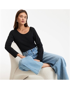 Лонгслив с круглым вырезом черный La redoute collections