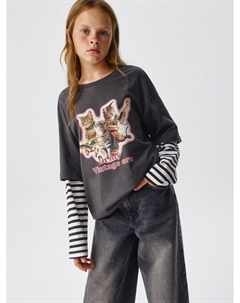 Лонгслив оверсайз с принтом для девочек Sela