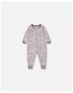 Пижама для девочек из хлопка с принтом, бледно-розовые цветы на нейтральном сиреневом фоне, фиолетовый Deux par deux