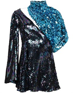 Halpern платье с асимметричными рукавами с пайетками 38 синий Halpern
