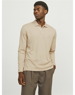 Лонгслив поло прямого покроя бежевый Jack & jones