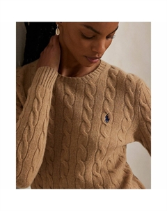 Джемпер с круглым вырезом вязка косами шерсть и кашемир каштановый Polo ralph lauren