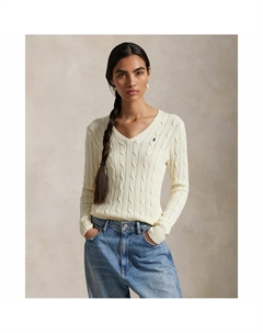 Джемпер с V-образным вырезом рукав длинный вязка косами KIMBERY бежевый Polo ralph lauren