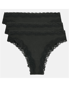 Комплект из трех трусов-танга из хлопка и кружева черный La redoute collections