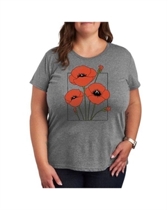 Футболка с принтом маков в рамке Plus, серый Unbranded