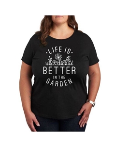 Футболка с принтом "Жизнь прекраснее в саду" Plus life, черный Unbranded