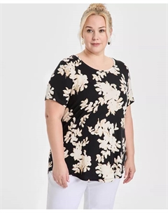 Плюс сайз топ с круглым вырезом и короткими рукавами, черный Jm collection
