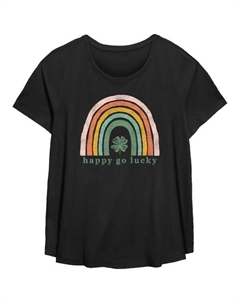 Футболка с принтом «Happy Go Luck» больших размеров, черный Unbranded