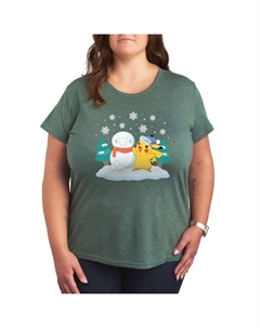 Плюс футболка с рисунком снеговика покемон пикачу пиплап, зеленый Licensed character