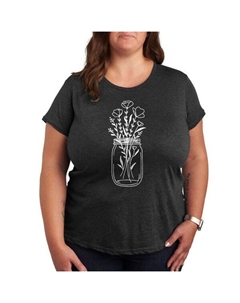 Плюс футболка с рисунком цветов в банке Мейсона, серый Unbranded